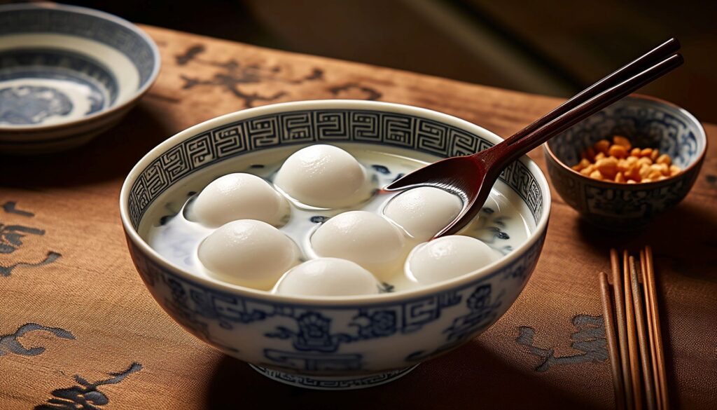 Bowl spoon tangyuan chinese cultural theme exacting precision