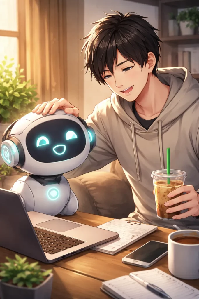 AI 生成示意圖，呈現使用者以溫和態度與 ChatGPT 互動的畫面