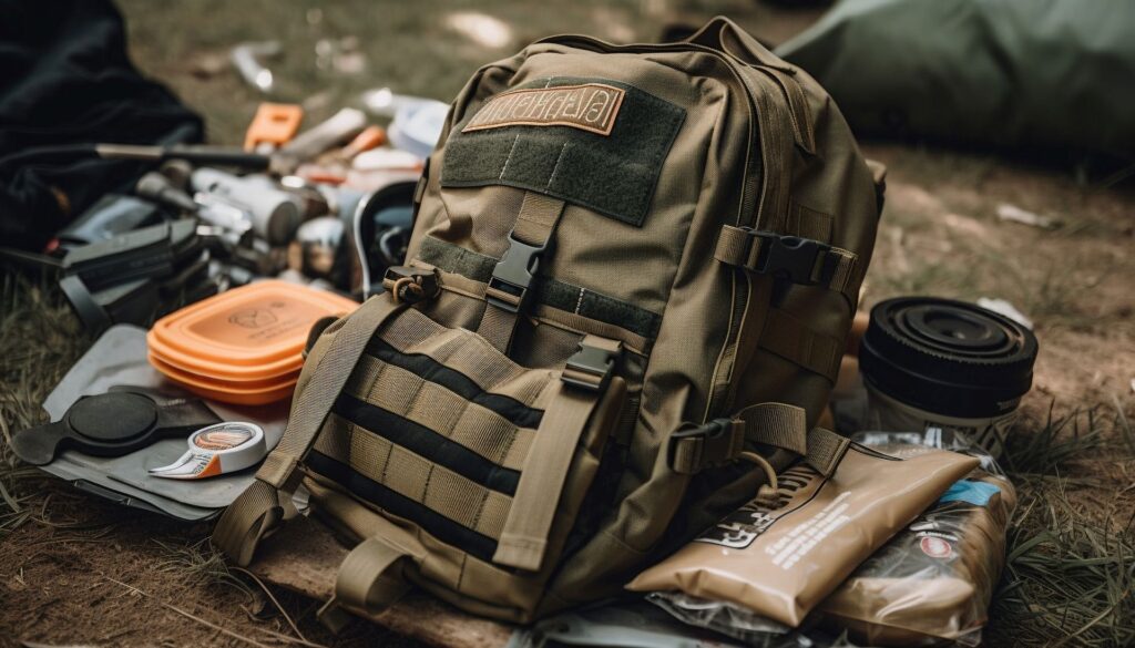 Backpacker journey through forest exploring nature generated by ai